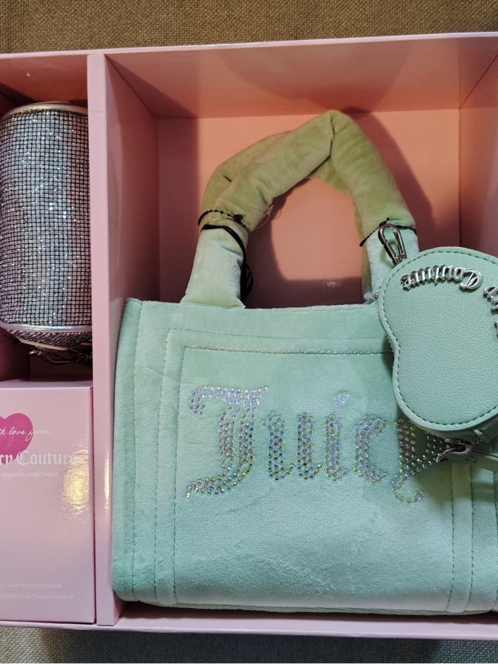 Juicy Couture Mint Green Rhinestone Logo Mini Tote